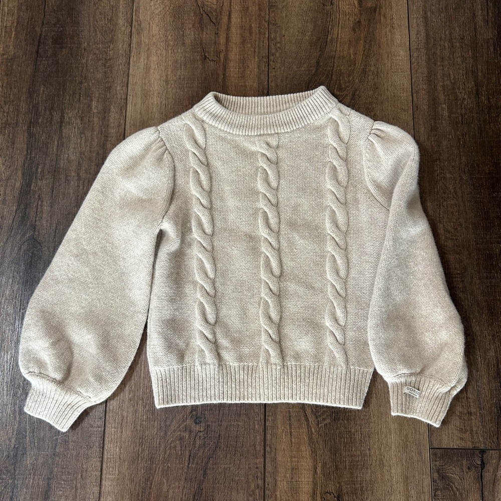 Donsje Amsterdam Cream Cable Knit Puff Sleeve Sweater 6-7 Years